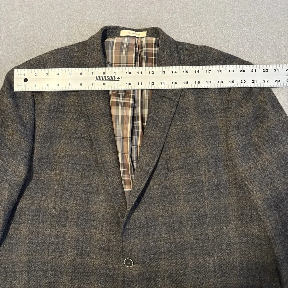 Joseph Abboud JOE Blazer 48L Brown Windowpane Slim Slanted Pockets Elbow Patch
